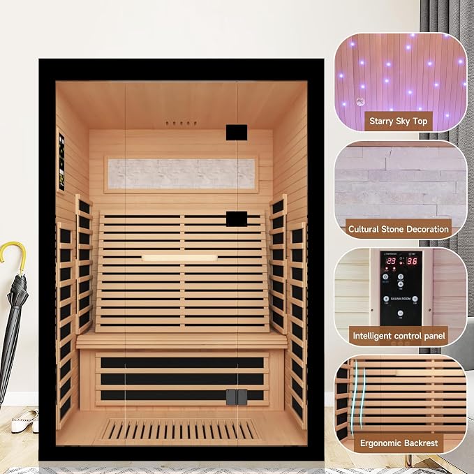 OUTEXER 2 Person Infrared Sauna Room Far Infrared Saunas Home Canadian Hemlock - Image 4