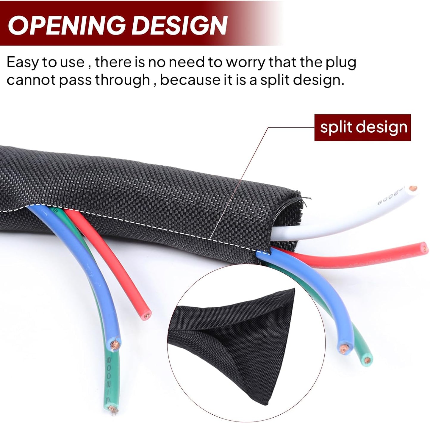 Black Braided Cable Management Sleeves Wire Loom Tubing Cord Protector Self-Wrapping (1/2"-30Feet)