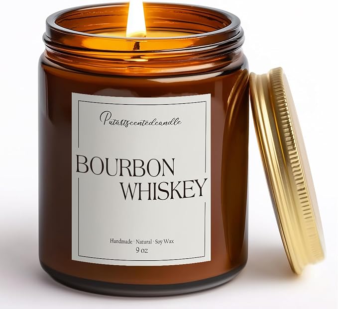Bourbon Whiskey Scented Candle for Home, Natural Soy Wax Aromatherapy Non Toxic by Unknown