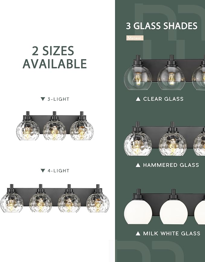 Bathroom Light Fixtures Over Mirror, 3-Light Matte Black Vanity Light - Image 8