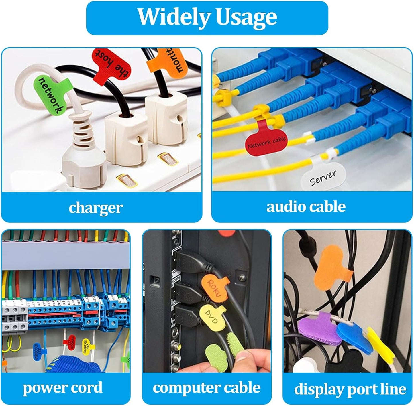 24 Pcs Cable Cord Labels,Wire Labels, Cable Tags, Computers Cable Management and Identification,Multicolored Handwriting Cable Tags