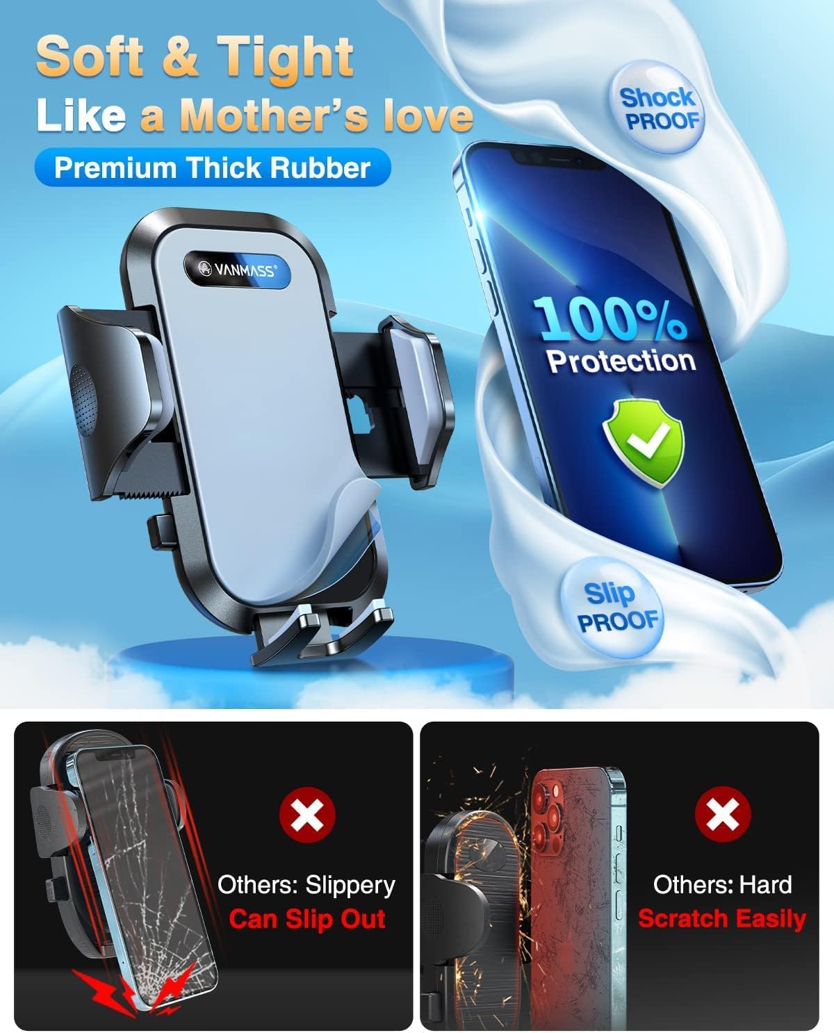 VANMASS Car Phone Holder Mount 2024 Upgraded [Patent Steel-Hook] Car Vent Phone Mount Clip Military-Grade Shockproof Cell Phone Car Mount Handsfree Truck Stand Vent Cradle for iPhone 15 Android,Grey