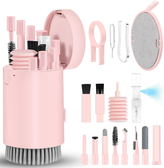 walrfid Laptop Phone Screen Cleaner Kit, Computer Keyboard Brush Cleaning Spray for iPhone AirPods MacBook iPad, 20-in-1 Electronic Device Clean Tool for Camera Earbud Car Screens (Pink)