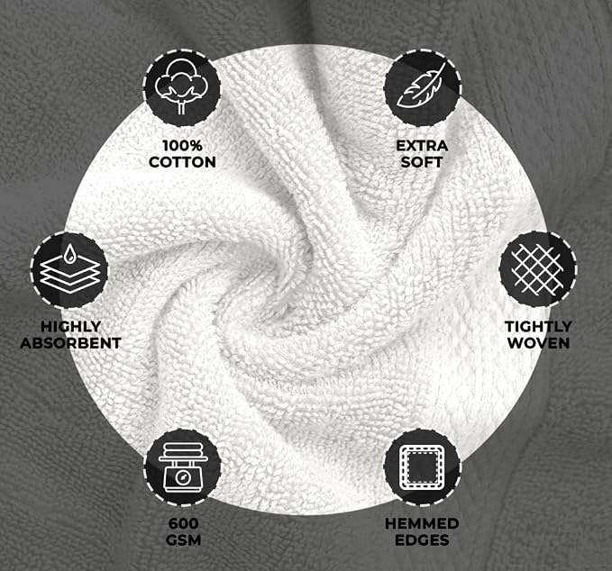 Avalon Towels Luxury 8 Piece White Towels Set, 2 Bath Towels, 2 Hand Towels and - Image 5