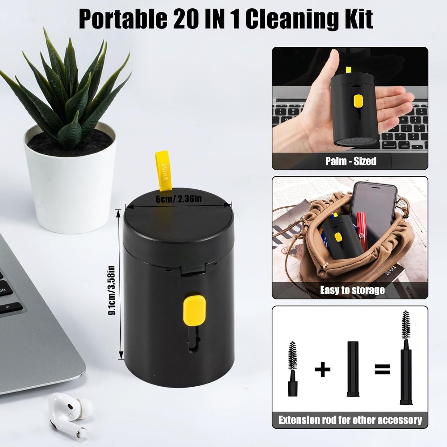 walrfid 2pcs Computer Keyboard Cleaner Kit, Laptop Screen Cleaning Spray for iPhone AirPod Phone MacBook iPad, 20-in-1 Electronic Clean Brush Tool for Earbud iPod Monitor TV Earphone Camera, Black