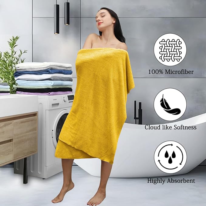 Hailea 8-Piece Yellow Bath Towels Set, 2 Oversized Large Bath Towels Sheet - Image 3