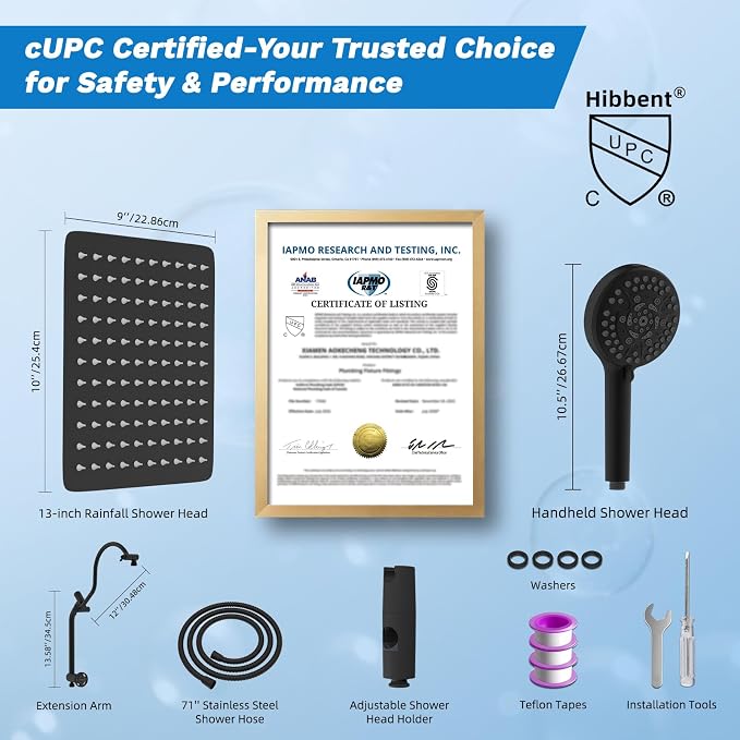 Hibbent cUPC Certified All Metal 10" Rainfall Showerhead Combo, High Pressure - Image 9