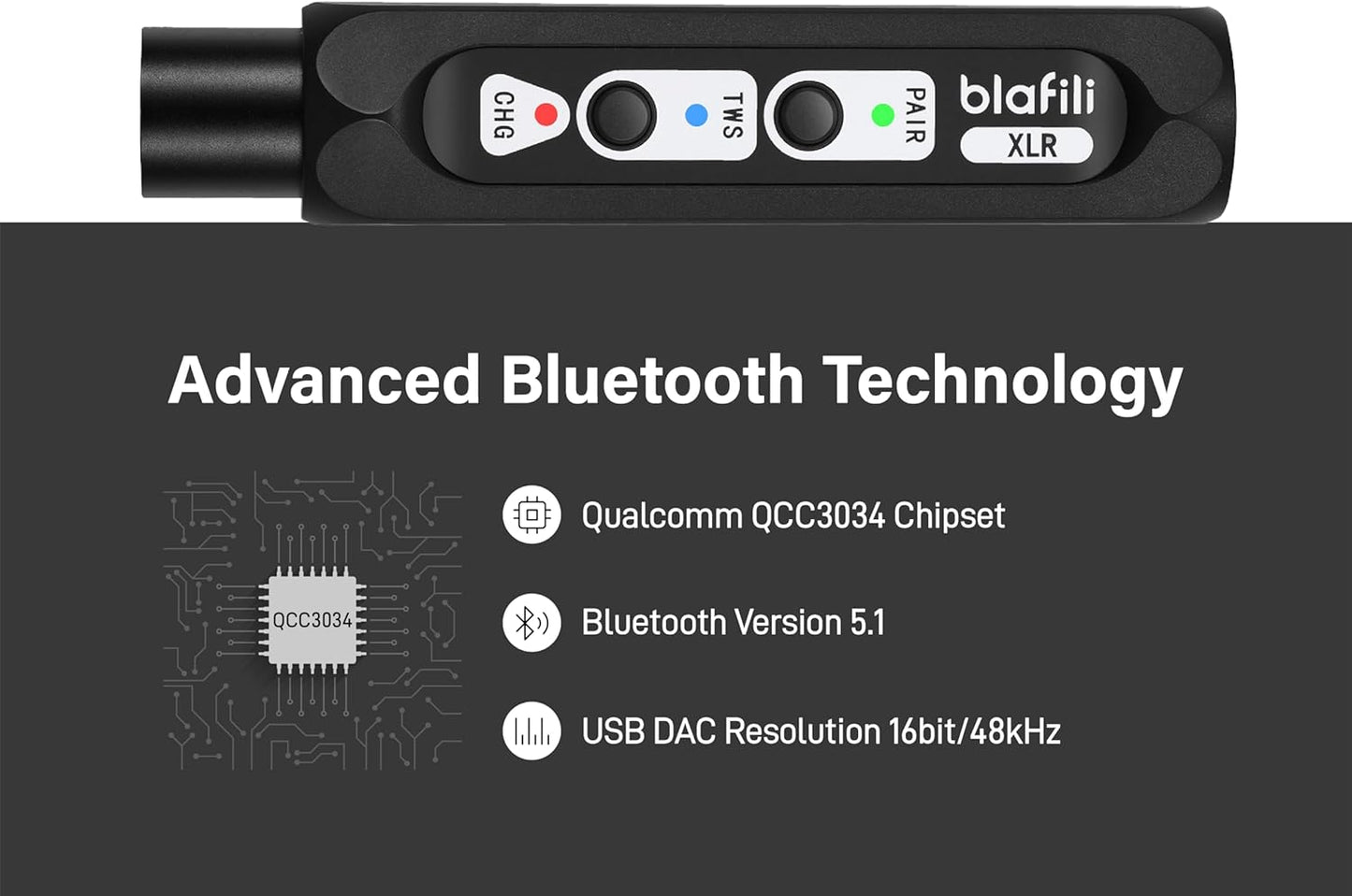 XLR Portable Bluetooth v5.1 Music Receiver, aptX HD aptX Low Latency AAC SBC TWS, Rechargeable Battery 10hrs Long Playtime, USB-C DAC for Mixing Console Desk, Audio Mixer, PA DJ System