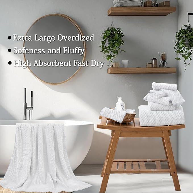 8-Piece White Bath Towels Set, 2 Oversized Large Bath Towels Sheet, 2 Hand - Image 7