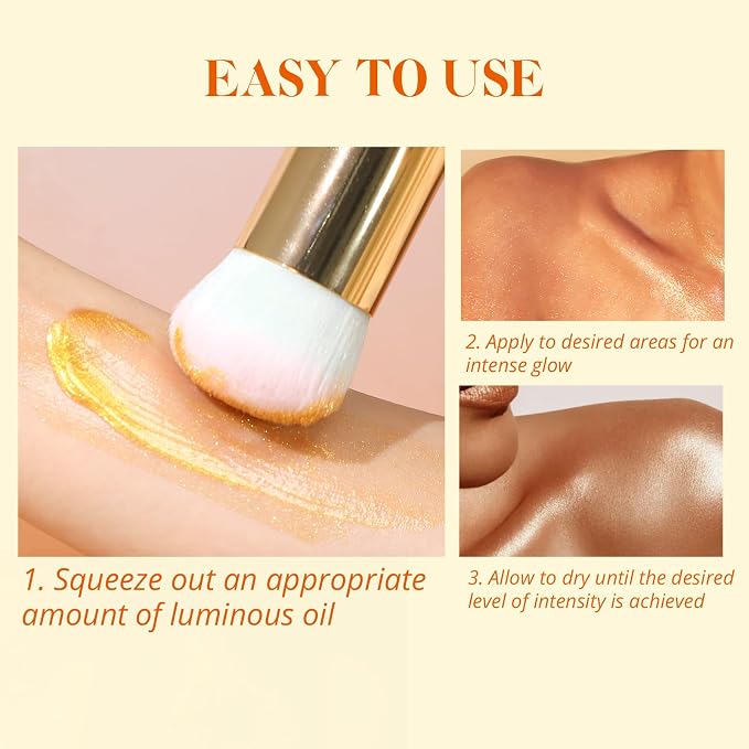 Liyalan Shimmer Body Oil Bronze Gold 1.0 fl.oz Face Glow Pearl Highlighter - Image 8