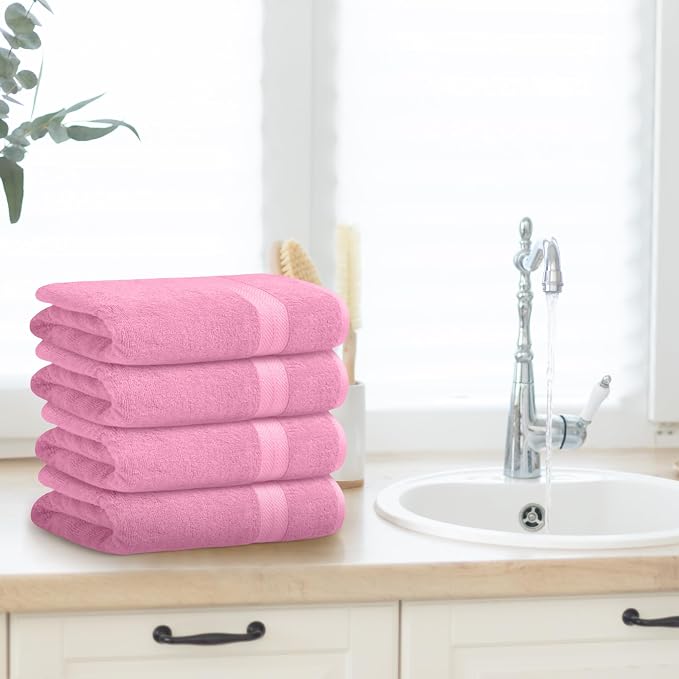 Avalon Towels Pink Bath Towels Set of 4 pcs, 100% Cotton Towel Absorbent and - Image 5
