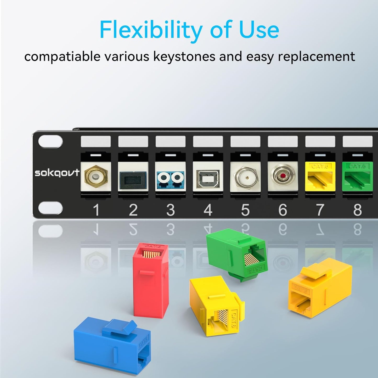 24 Port Blank Keystone Patch Panel with Snap-in Design (4 Pack), Cat6 Network Patch Panel 1U 19 inch, Rack Mount Ethernet Patch Panel (for Slim Keystone Only)