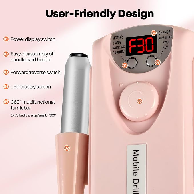 Droyek Electric Nail Drill Portable Nail Drill Professional 30000 RPM 13 Salon - Image 5