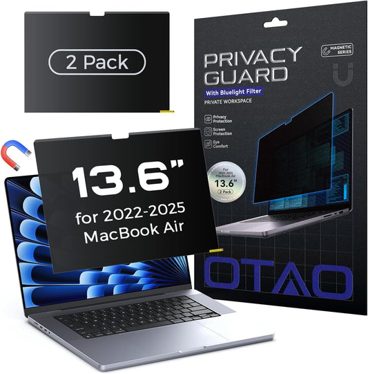 (2 Pack) Magnetic Privacy Screen for MacBook Air 13 & 13.6 Inch (2022-2025 M2/M3/M4), Removable Washable Reusable Matte Anti Glare Blue Light Protector Private Security Filter for 13.6" Mac Laptop