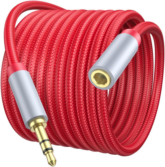 3.5mm Extension Cable 6.6ft - Headphone Extension Cable Nylon Braided Aux Cord Extender for Smartphones, Tablets, Media Players (No Mic Support) -Red