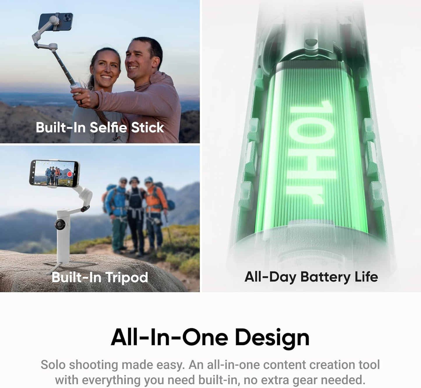 Insta360 Flow 2 White - Foldable AI Phone Gimbal, AI Tracking, Multi-Person Tracking, Built-in Tripod/Selfie Stick, Remote Control, iPhone/Android Portable Stabilizer