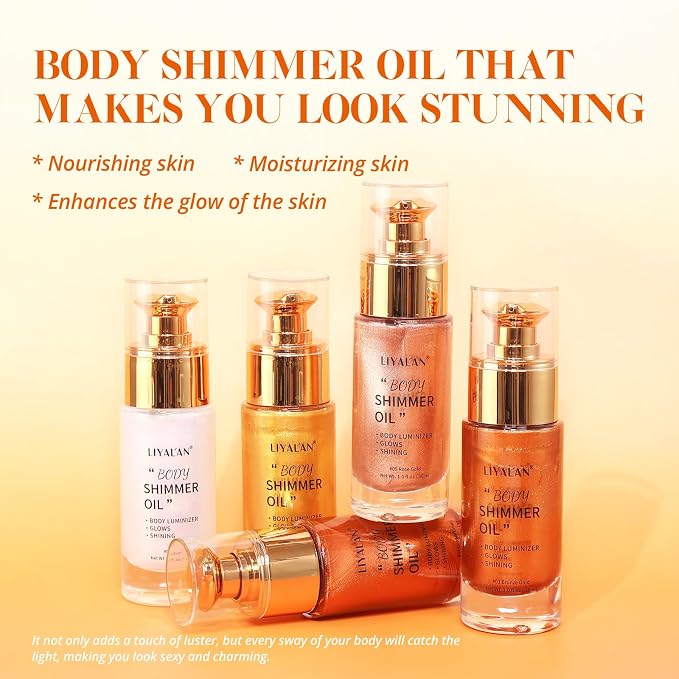 Liyalan Shimmer Body Oil Silver Color 1.0 fl.oz Face Glow Pearl Highlighter - Image 2