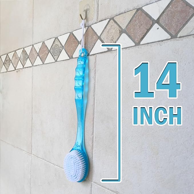 2 Pack Bath Body Brush Long Handle Back Shower Brush Exfoliating Back, and Feet - Image 3