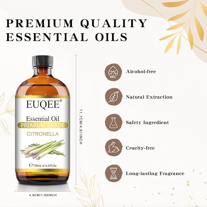 EUQEE Citronella Essential Oil, 118ml Large Gift Box Pure Citronella Oil - Image 5