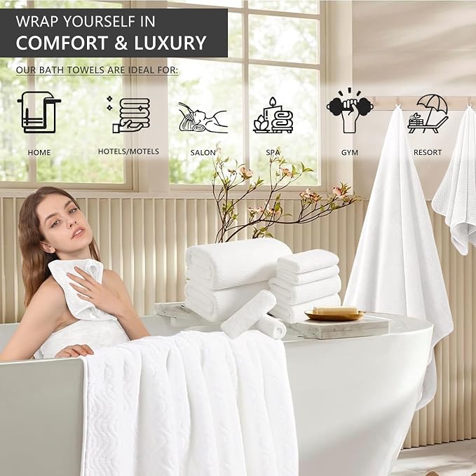 4 Piece Extra Large Bath Towel 35"x70" Oversized Bath Sheet White Bath Towel Set - Image 2
