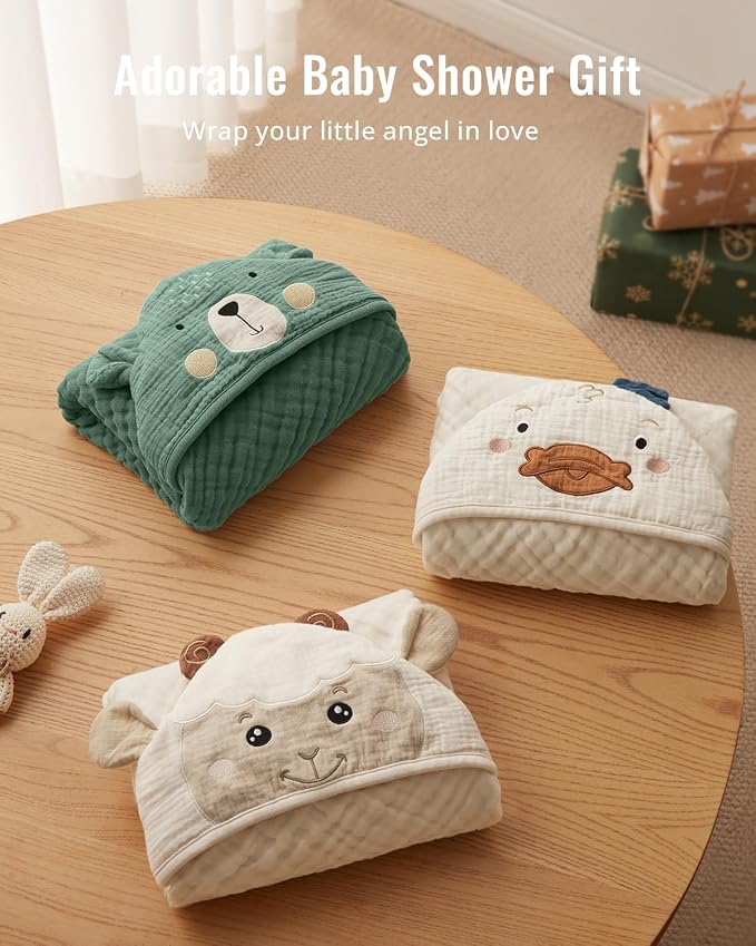 Blissful Diary Muslin Baby Hooded Towel 2 Pack, Soft & Absorbent Bath Towel - Image 7