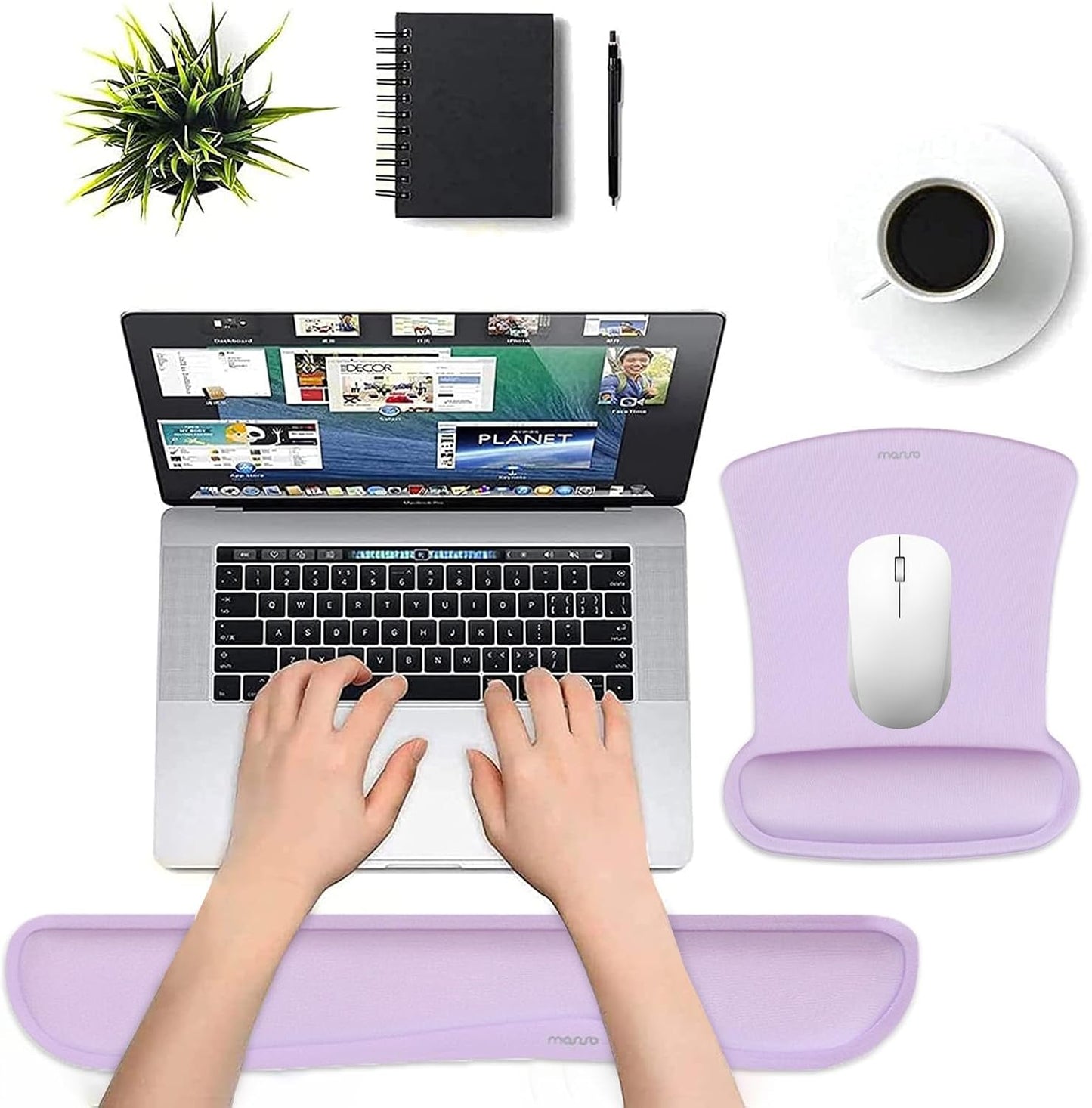 MOSISO Wrist Rest Support for Mouse Pad & Keyboard Set, Ergonomic Mousepad Non-Slip Base Home/Office Pain Relief & Easy Typing Cushion with Neoprene Cloth & Raised Memory Foam, Dusty Lilac