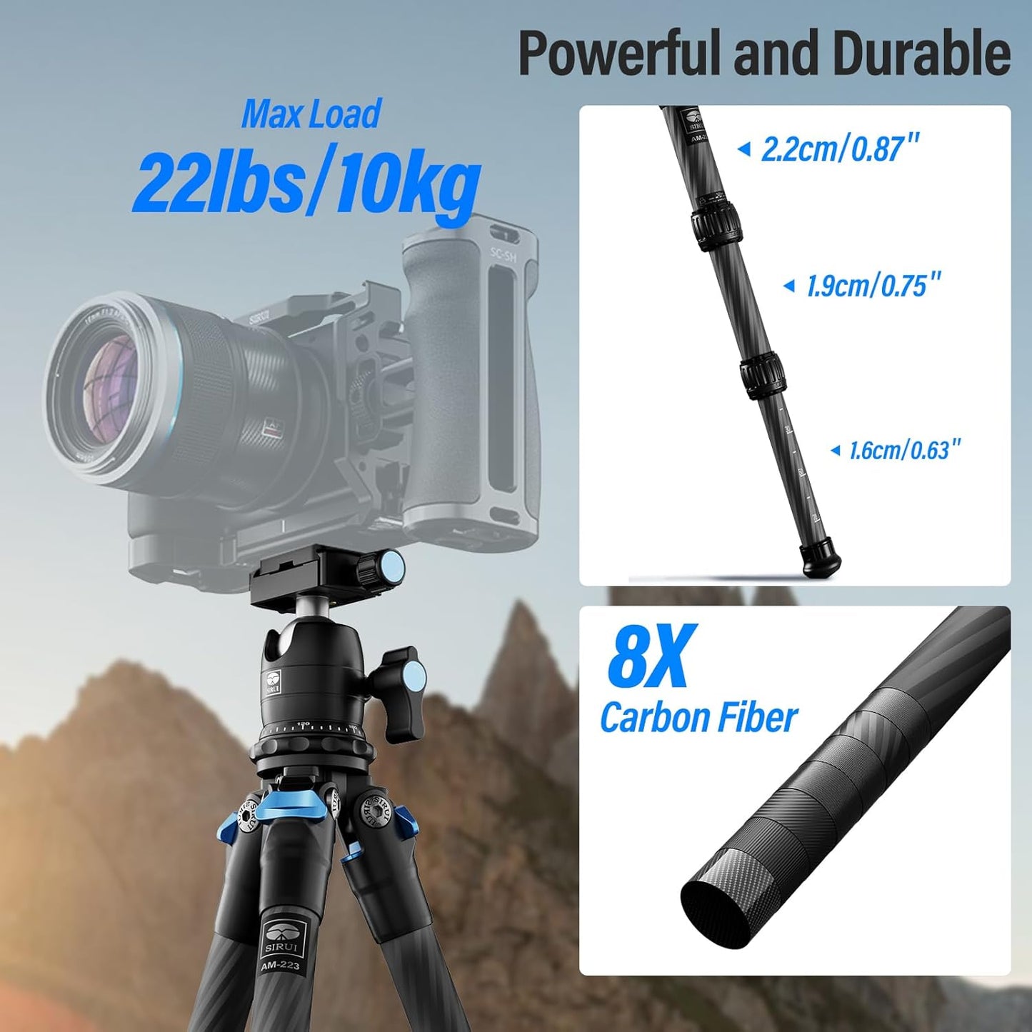 SIRUI Carbon Fiber Travel Tripod with 360° B-00K Arca-Swiss Ballhead, Mini Desktop Tripod for Mirrorless Cameras, Folded Height 12.1", Max Height 16.6″