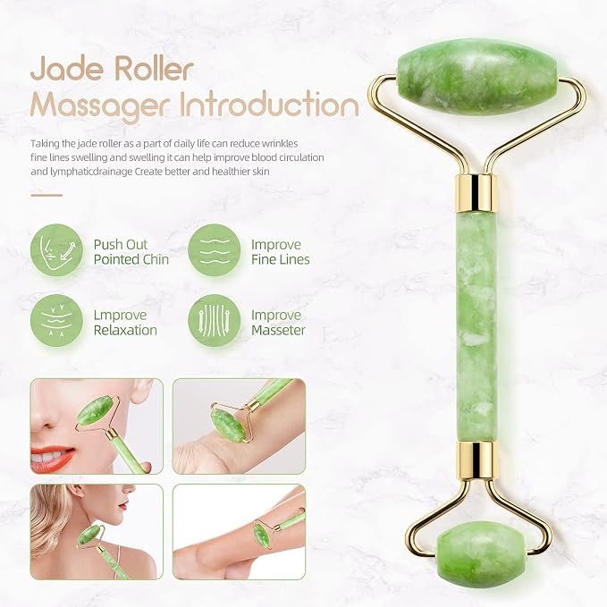 AECW 3-in-1 Natural Stone Jade Roller and Gua Sha Set - Image 3