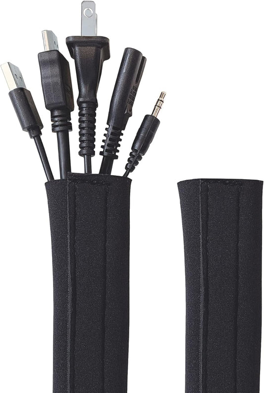 Hook and Loop Cable Sleeve by Wrap-It Storage - 48" x 4.5" (2-Pack) Black - Cut to Size Cord Organizer and Cable Protector for Desk, TV Cord Management to Hide and Cover Wire and Extension Cords
