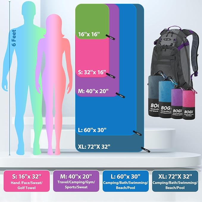 BOGI Microfiber Travel Sports Towel-Quick Dry Soft Lightweight Absorbent - Image 3