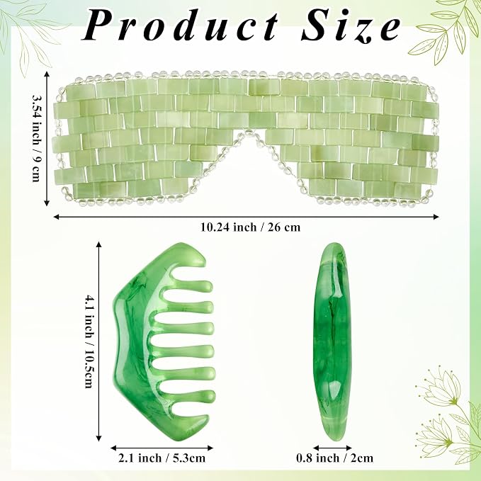 Hercicy 4 Pcs Jade Eye Mask and Hair Comb Set Green Jade Stone Eye Mask White - Image 2