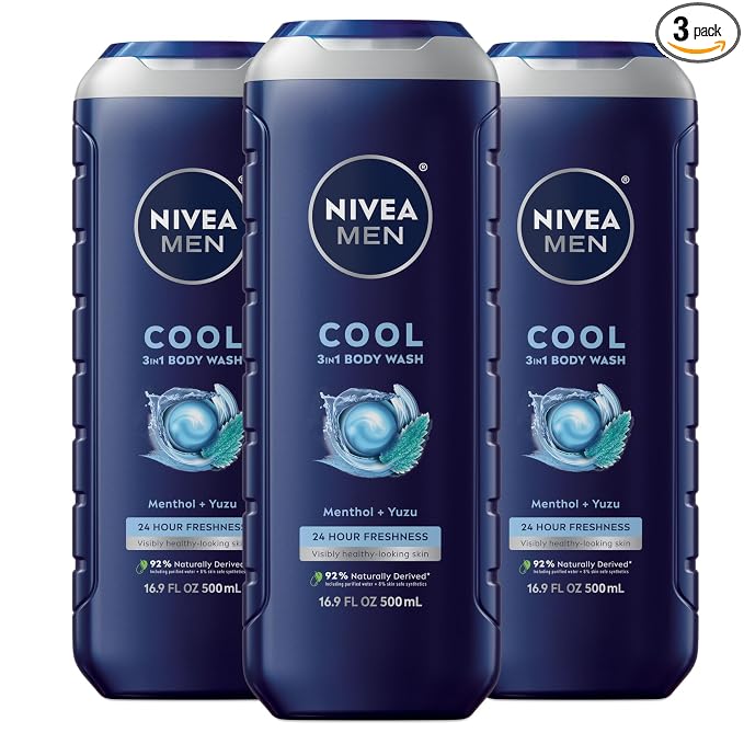 NIVEA MEN Cool Body Wash, Icy Menthol and Yuzu Scent, 3-in-1 Men's Body Wash by NIVEAMen