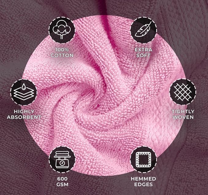 Avalon Towels Pink Bath Towels Set of 4 pcs, 100% Cotton Towel Absorbent and - Image 6