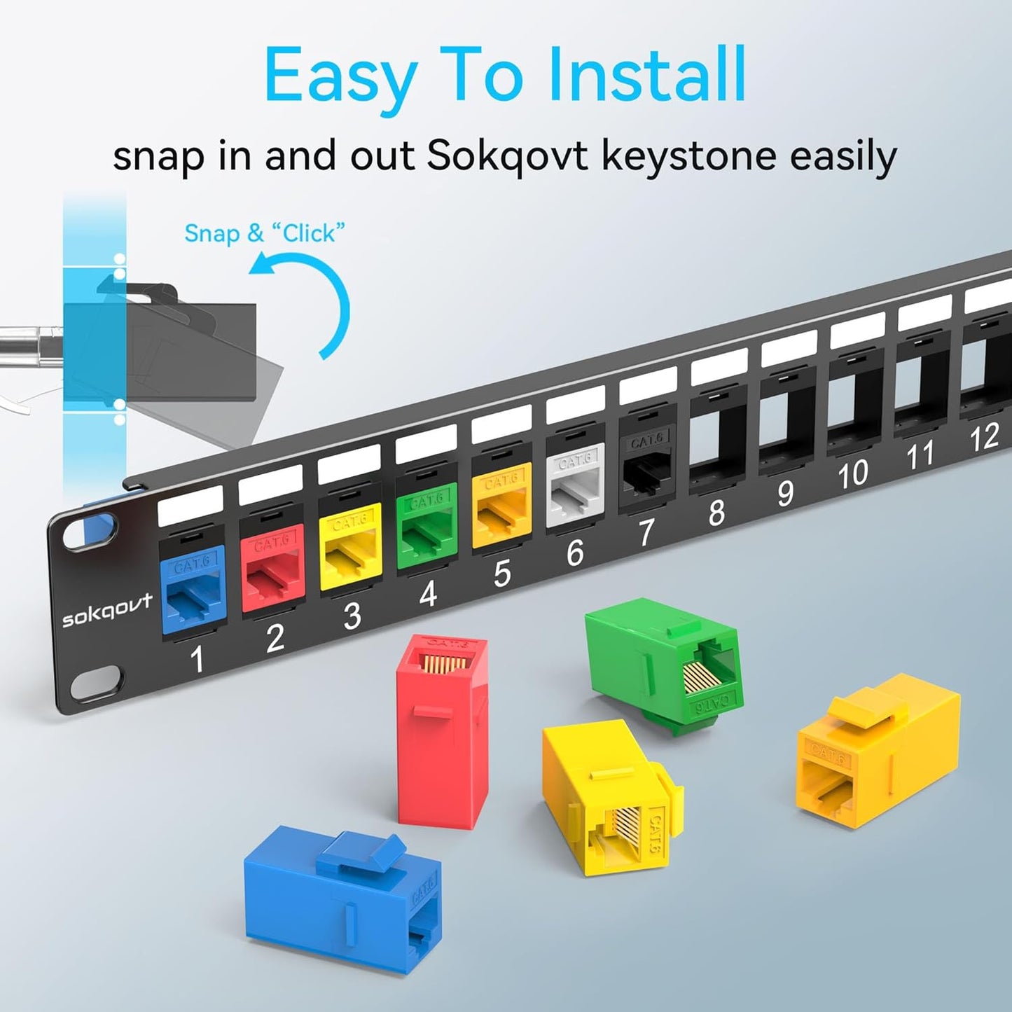 24 Port Blank Keystone Patch Panel with Snap-in Design (4 Pack), Cat6 Network Patch Panel 1U 19 inch, Rack Mount Ethernet Patch Panel (for Slim Keystone Only)