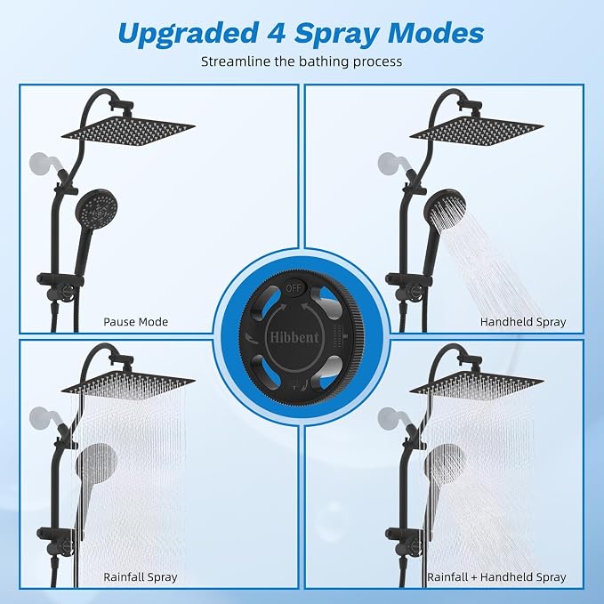 Hibbent cUPC Certified All Metal 10"Rainfall Showerhead Combo, High Pressure - Image 3