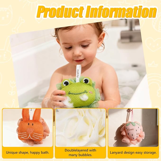 Kids Loofah, Cute Cartoon Animal Kids Bath Sponge - Image 2