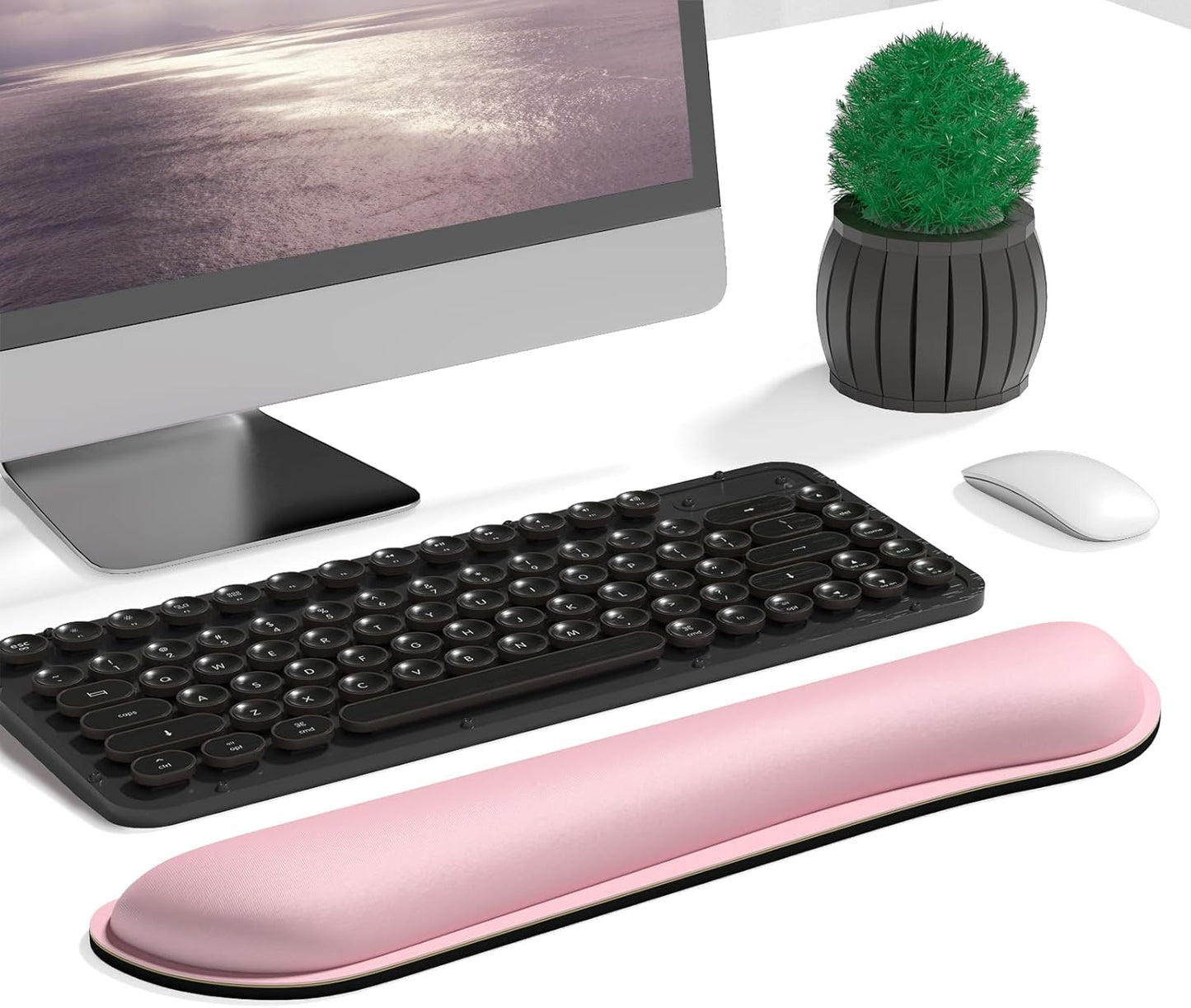 Dapesuom Enlarge Keyboard Wrist Rest, Cute Memory Foam Keyboard Wrist Cushion for Computer Desk Mats Support, Typing Pain Relief Ergonomic Mouse Pad Rests with Non-Slip Base for Gaming, Laptop, Pink
