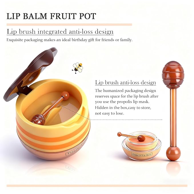 6PCS Bee Lip Balm Honey Pot，Honey&Strawberry&Watermelon&Cherry&Apple&Coconut - Image 3