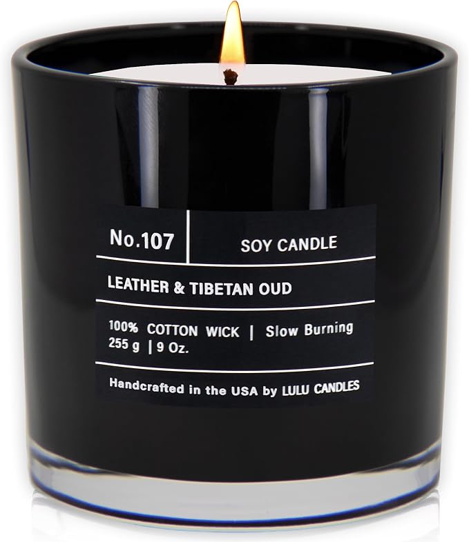 Lulu Candles | Leather & Tibetan Oud | Luxury Scented Soy Jar Candle | Hand - Image 2