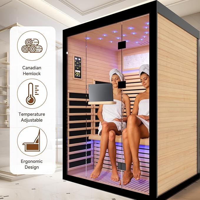 OUTEXER Sauna for 2 Person Far Infrared Saunas 2100W 120V Room Home Canadian - Image 2
