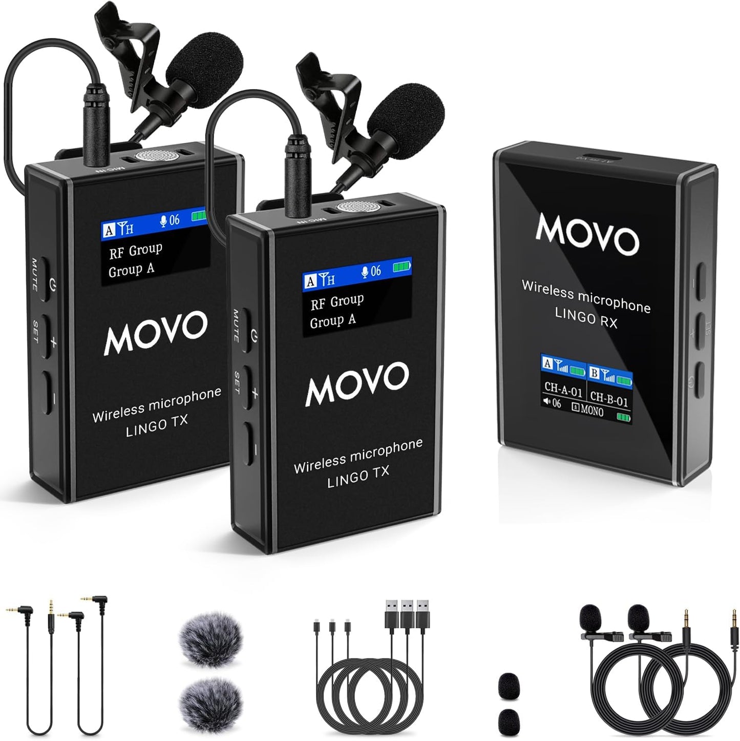 Movo Lingo-Duo 48-Channel UHF Wireless Lavalier Microphone System for Camera - Lav Mic Compatible with Canon, Nikon, and Sony DSLR Cameras - for Filmmaking, Vlogging, Interviews, Content Creation