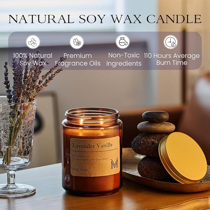 M&SENSE Lavender Vanilla Scented Christmas Candle Gift | 19.4oz, 115-Hour Burn - Image 4