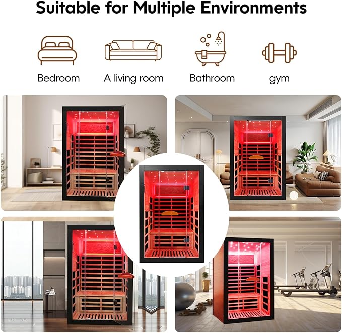 OUTEXER Infrared Sauna 2000W Wooden Saunas Home Spa Room Wood Low-EMF Indoor - Image 5
