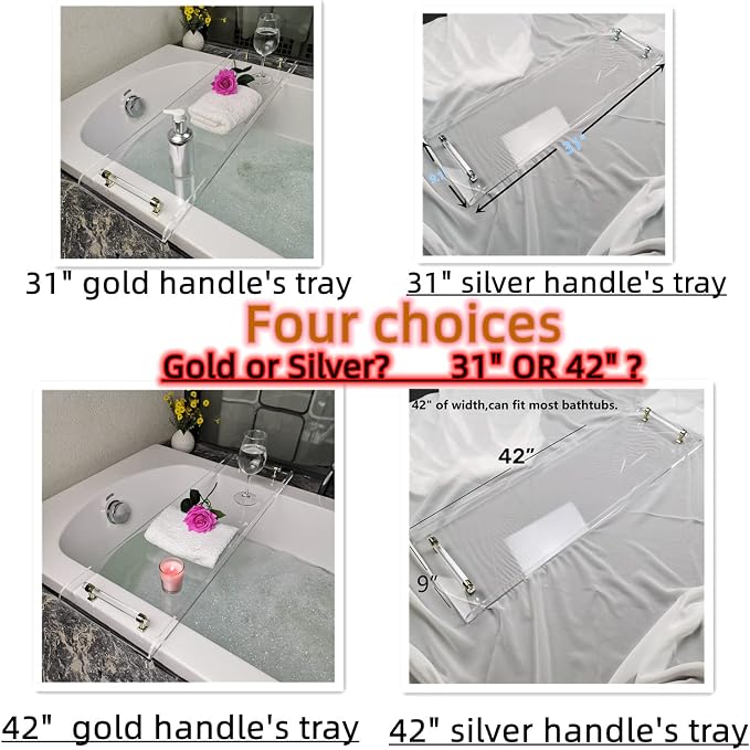42" Gold Handle transaprent Bathtub Caddy - Image 5