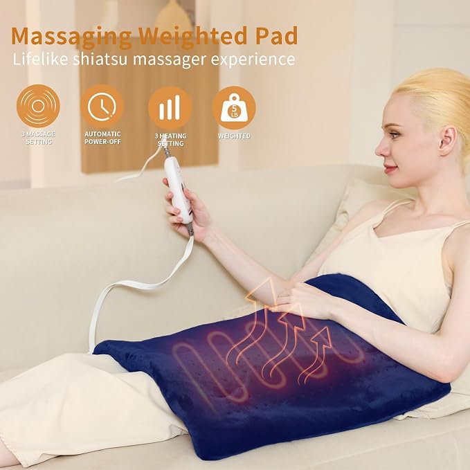 Back Heating Pad for Neck and Shoulders, Weighted Massaging Heated Pad - Image 3