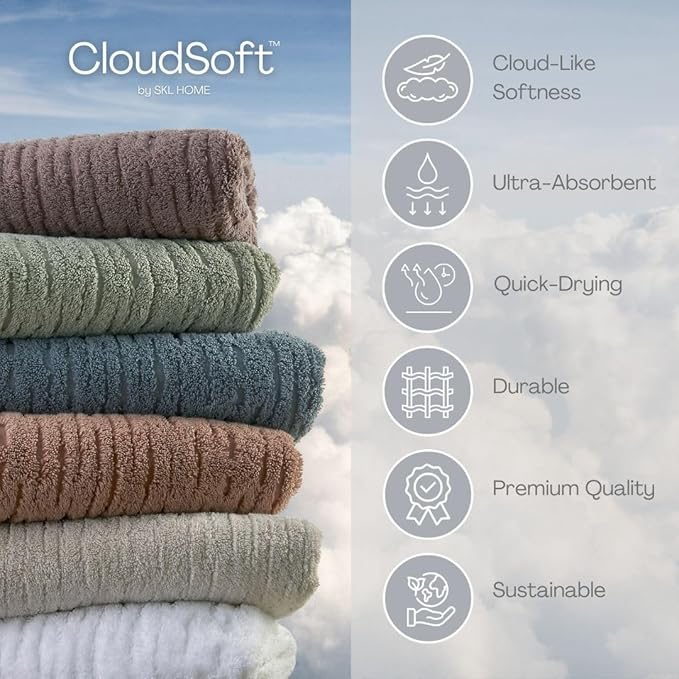 SKL Home CloudSoft 100% Cotton Luxury 6-Piece Towel Set, 600 GSM, Ultra Plush & - Image 8