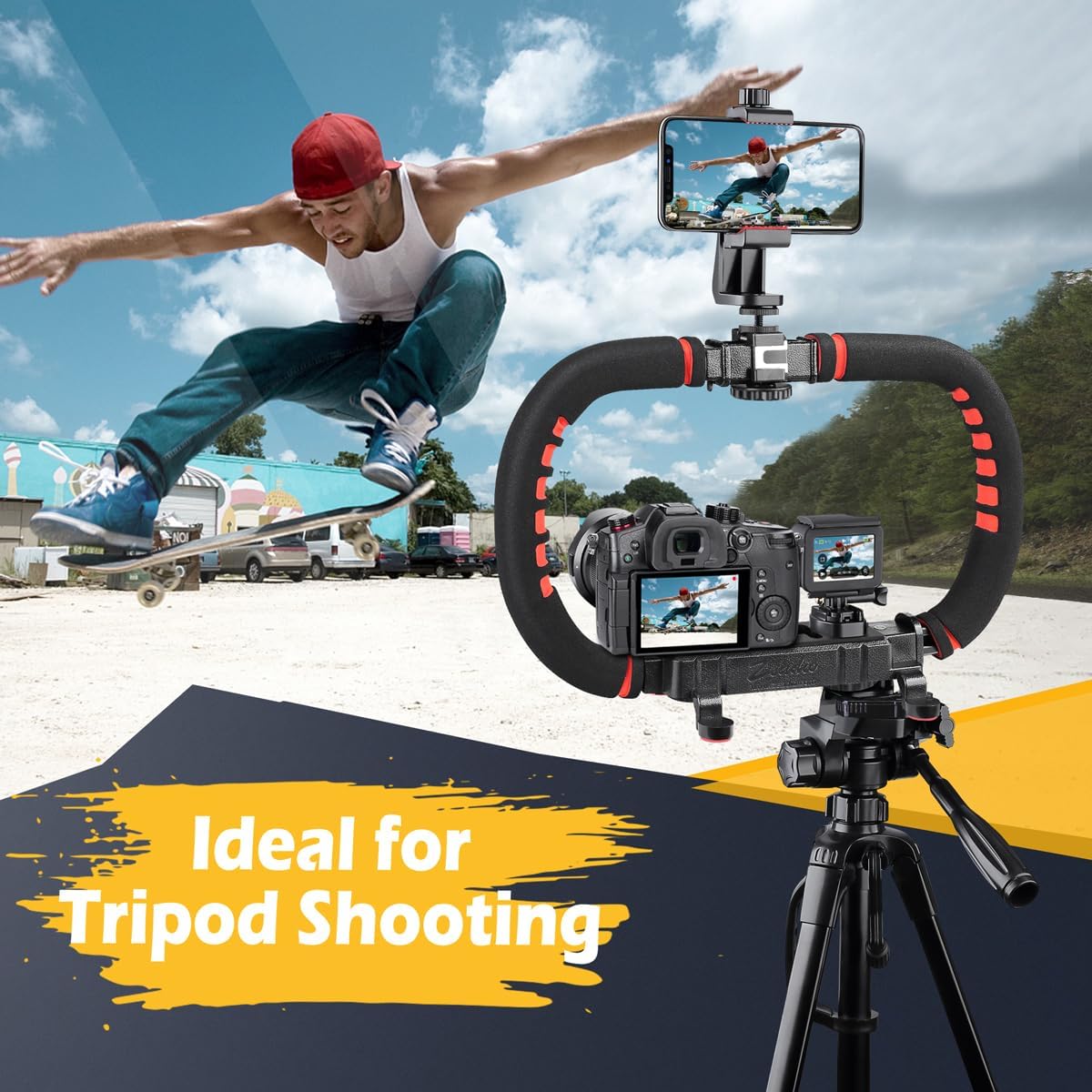 Zeadio Handheld Stabilizer, Versatile Grip Rig with Carrying Case, Compatible with All Smartphones and Action Cameras