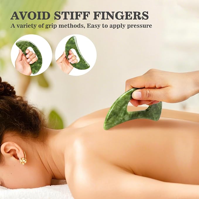 2 in 1 Jade Stone Gua Sha Massage Tool, Large Guasha Muscle Scraper Tools Set - Image 7