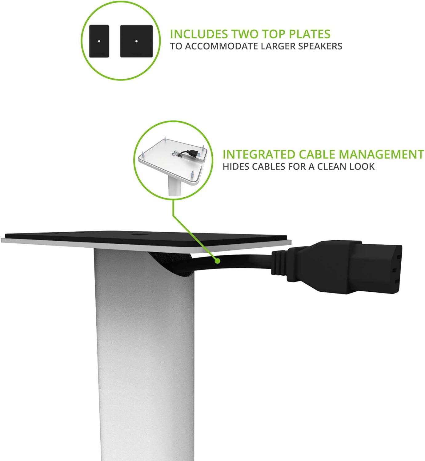 Kanto SP32PLW Universal Speaker Floor Stands for Bookshelf Speakers | 32" Tall | Two Sizes Rotating Top Plate w/Foam Padding | Carpet & Hardwood Feet | Hidden Cables | ¼”-20 Mounting | Pair | White