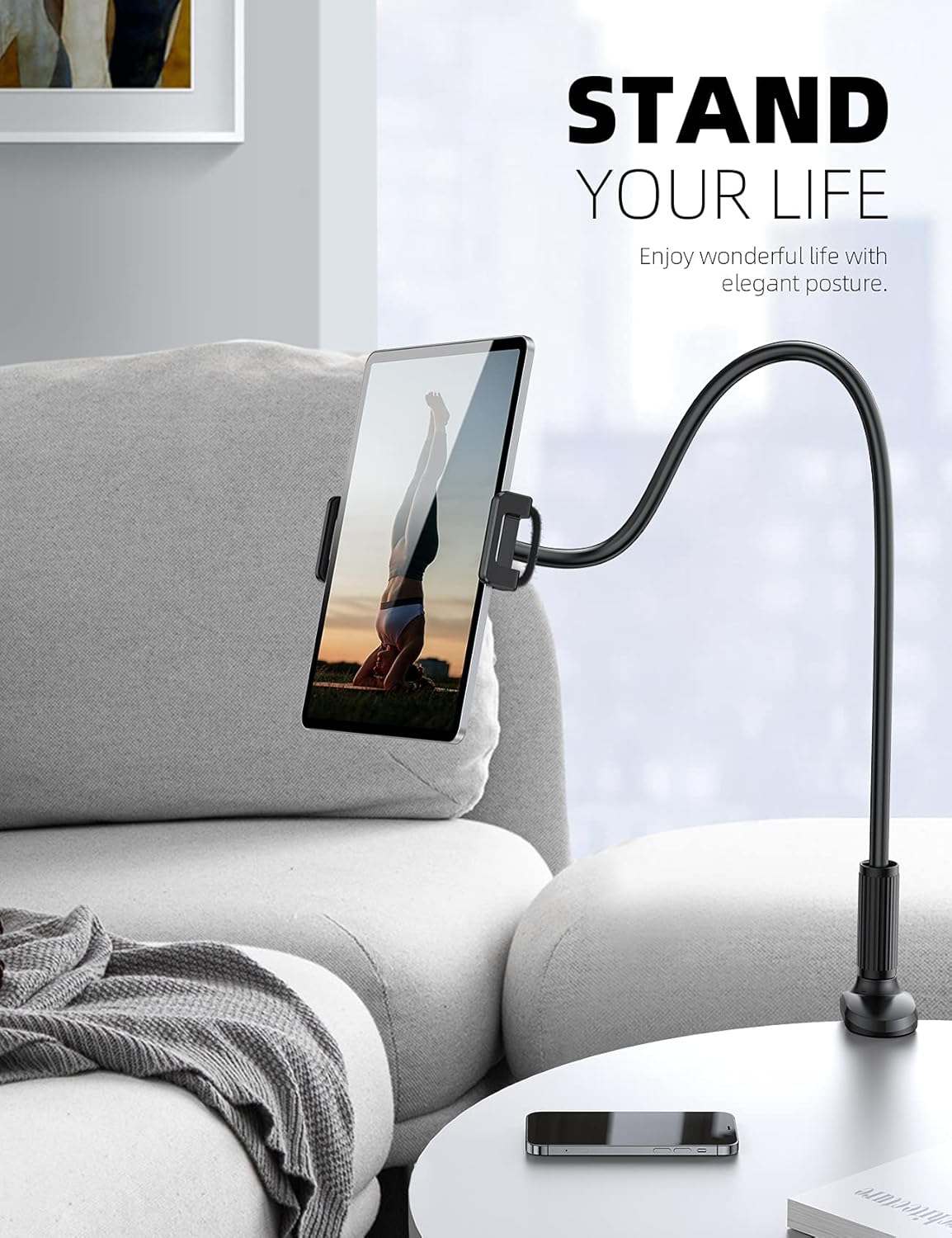 Lamicall Gooseneck Tablet Mount Holder for Bed - Flexible Tablet Arm Clamp for Bed Compatible with Pad Mini 7.9, Air 9.7, Pro 10.5, Kindle, Switch, Galaxy Tabs, More 4.7-11" Device - Black